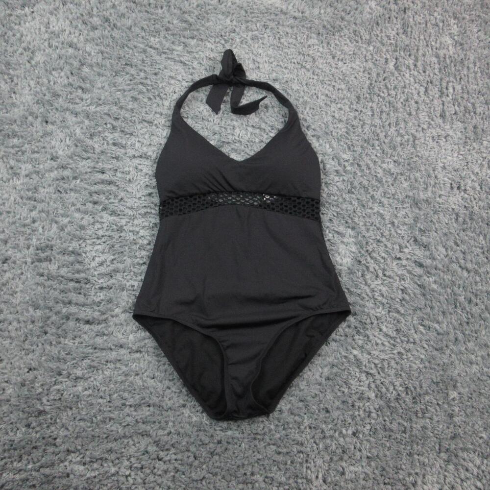 Jag Swimsuit Womens Large Black Halter One Piece Mesh Waist Swimwear NWT